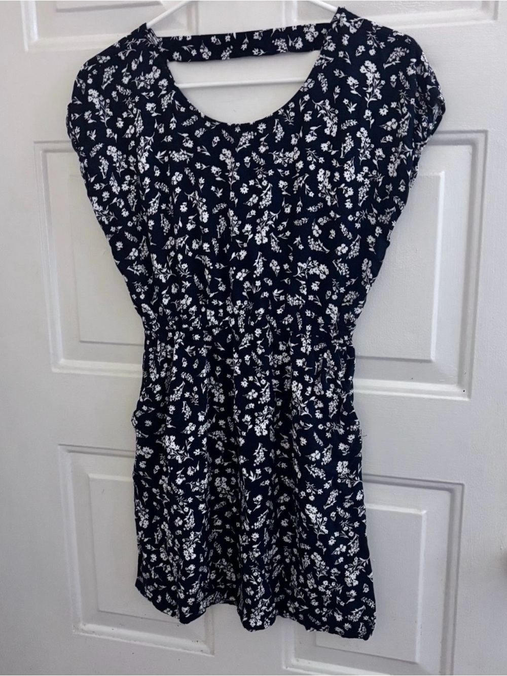 Pink Republic Navy Blue and White Floral Mini Dress with Pockets